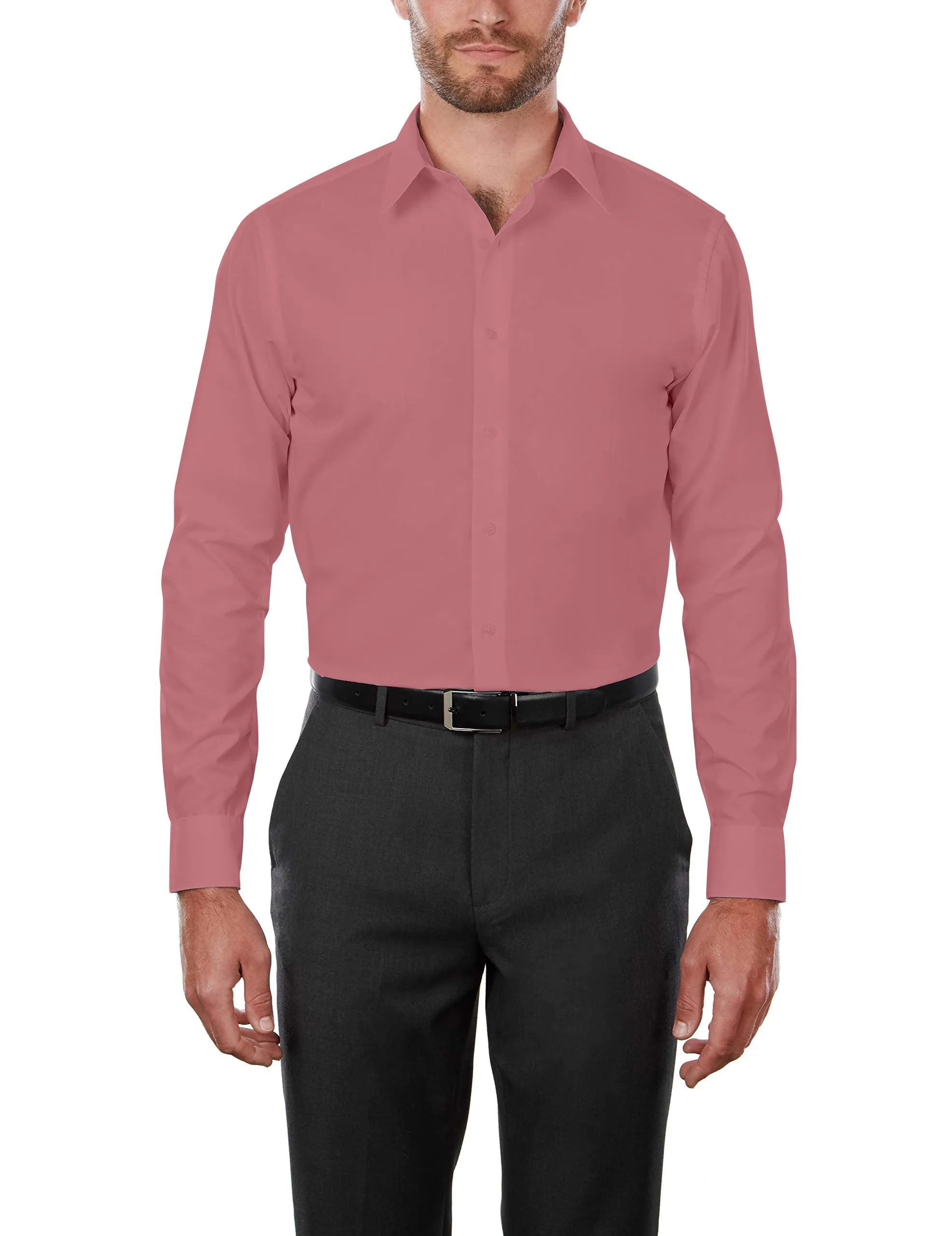 Adam Baker Men's 4-Way Stretch Slim Fit Long Sleeve Solid Dress Shirt - Colors