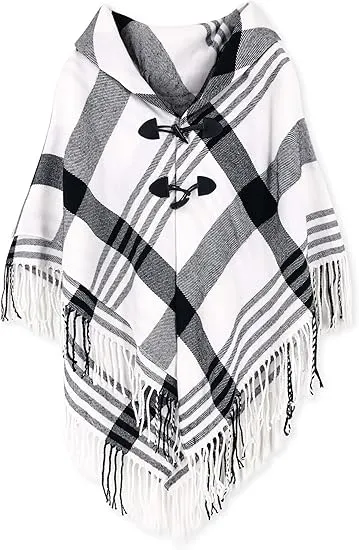 Airy Grey Winter Chic Plaid Poncho Cardigan