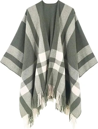 Airy Grey Winter Chic Plaid Poncho Cardigan