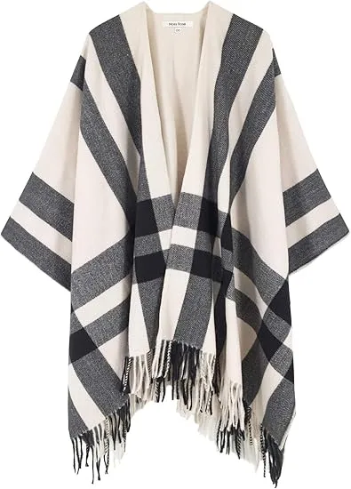 Airy Grey Winter Chic Plaid Poncho Cardigan