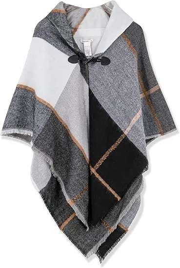 Airy Grey Winter Chic Plaid Poncho Cardigan