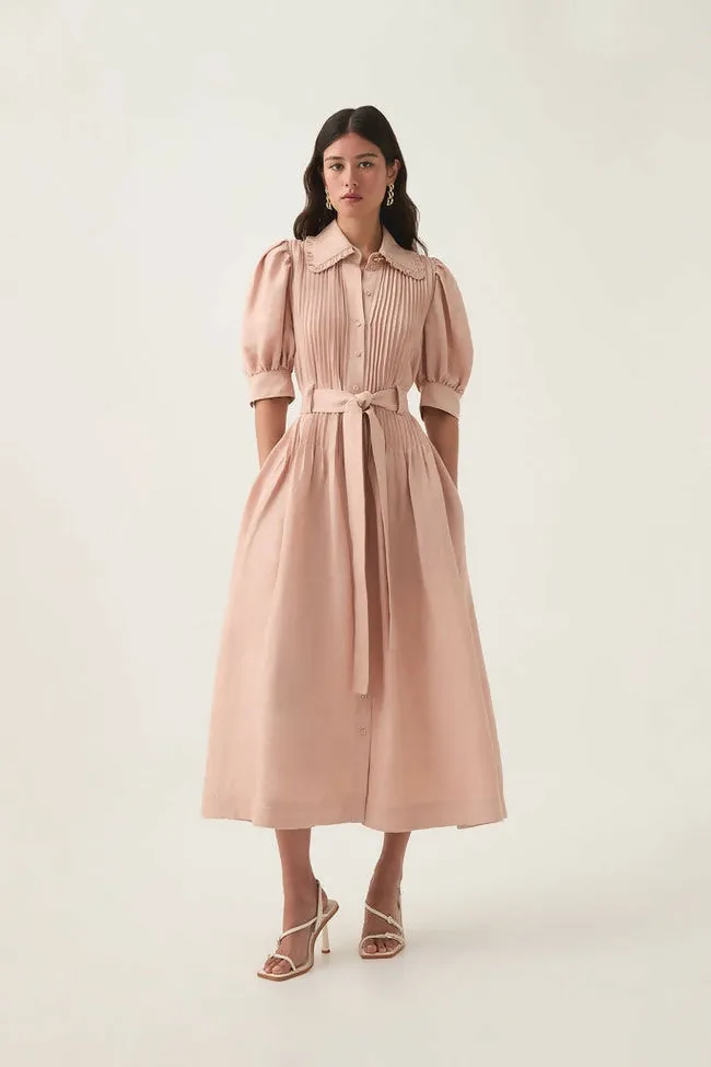 Aje Madeleine Belted Midi Dress in Blush