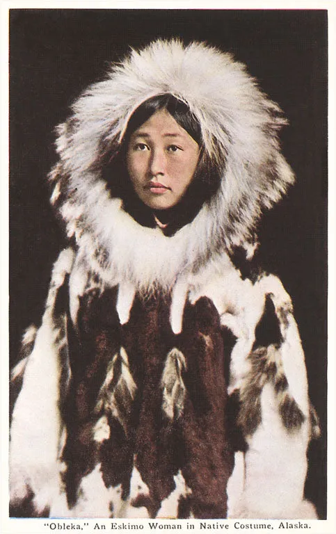 AK-59 "Obleka" Indigenous Alaskan Woman in Native Costume - Vintage Image