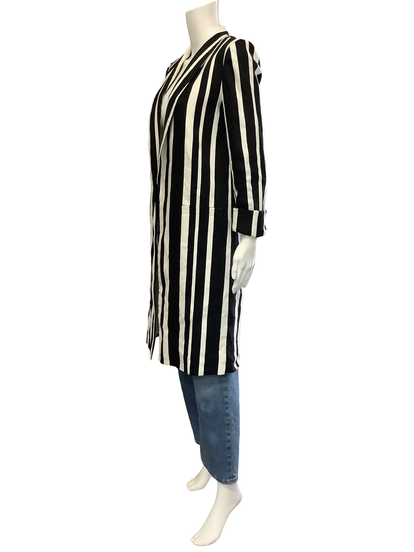 Alice   Olivia Womens Midi Length Jacket Striped Size: S