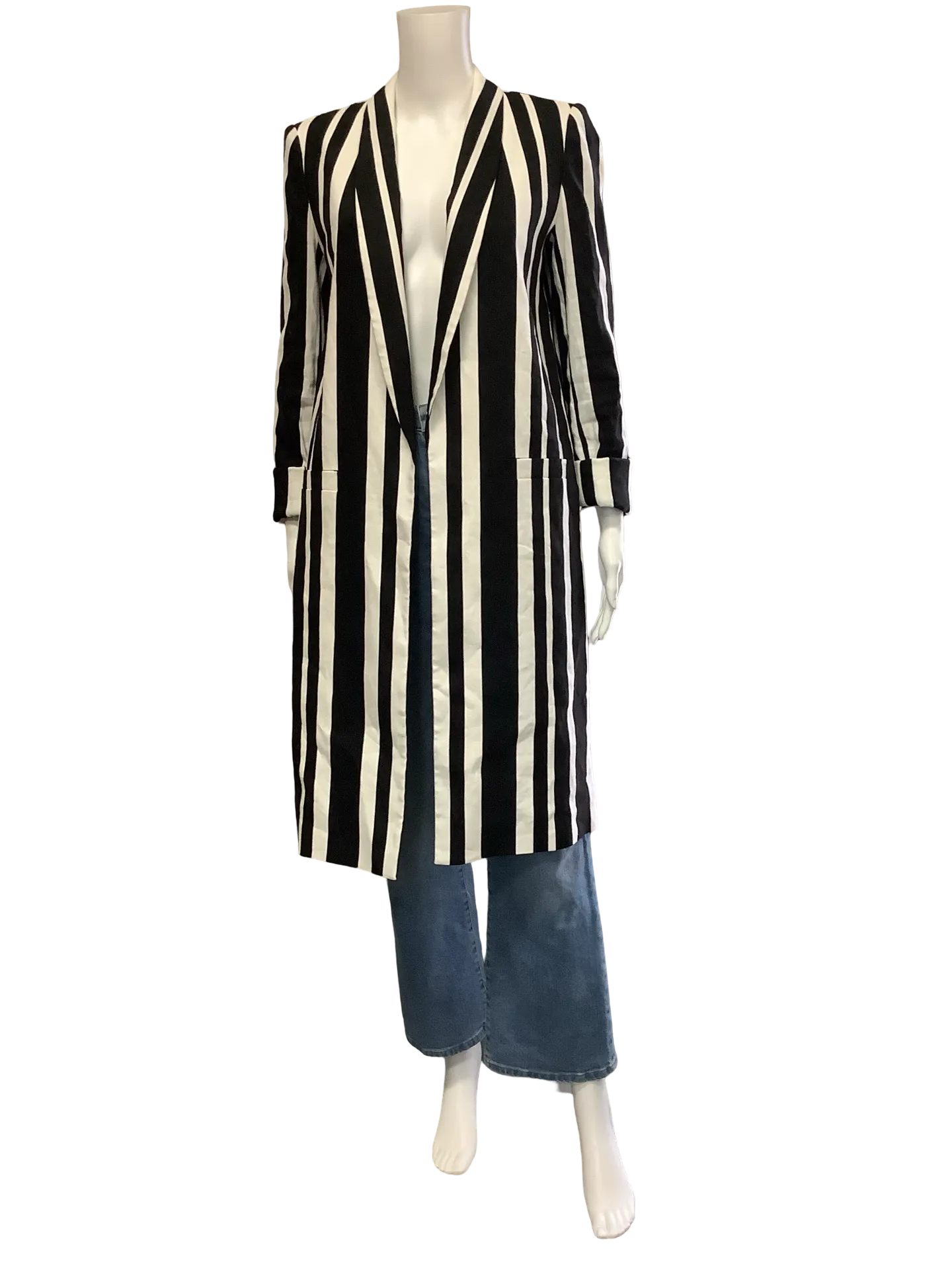 Alice   Olivia Womens Midi Length Jacket Striped Size: S