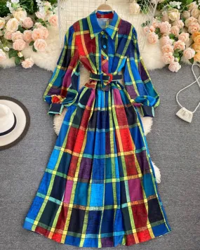 Amazing plaid long sleeve shirt dress fashion dress  1014