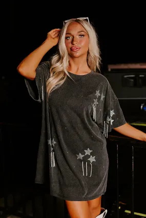 Artfully Done Embellished T-Shirt Dress in Vintage Black