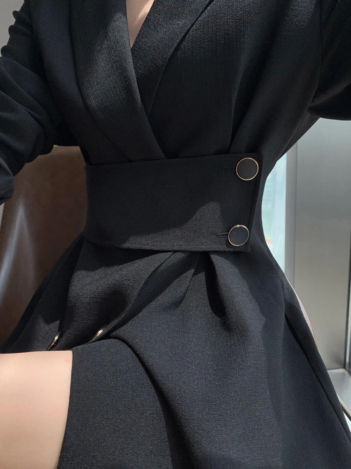 Black Belted Double Breasted Fit & Flare Blazer Coat