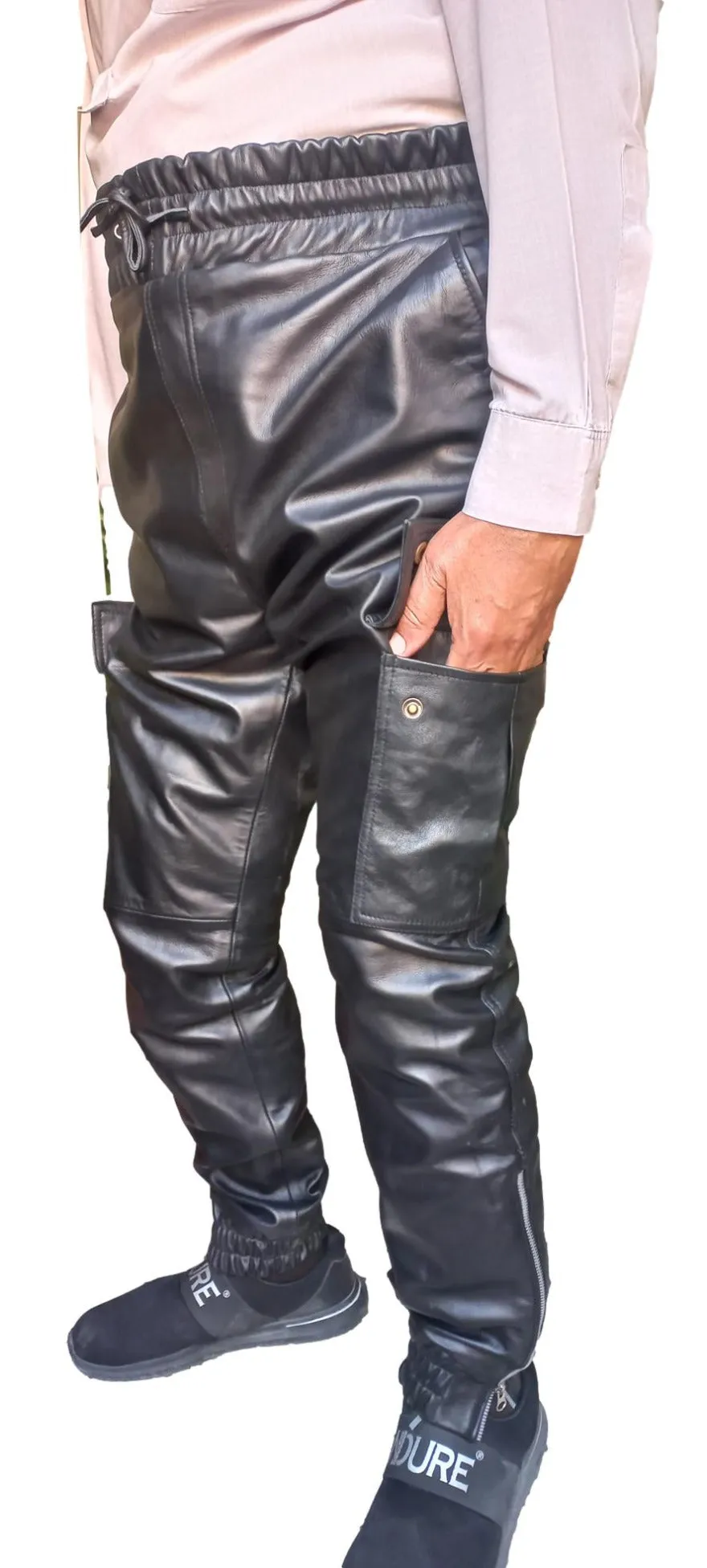 Black Leather Cargo Pants