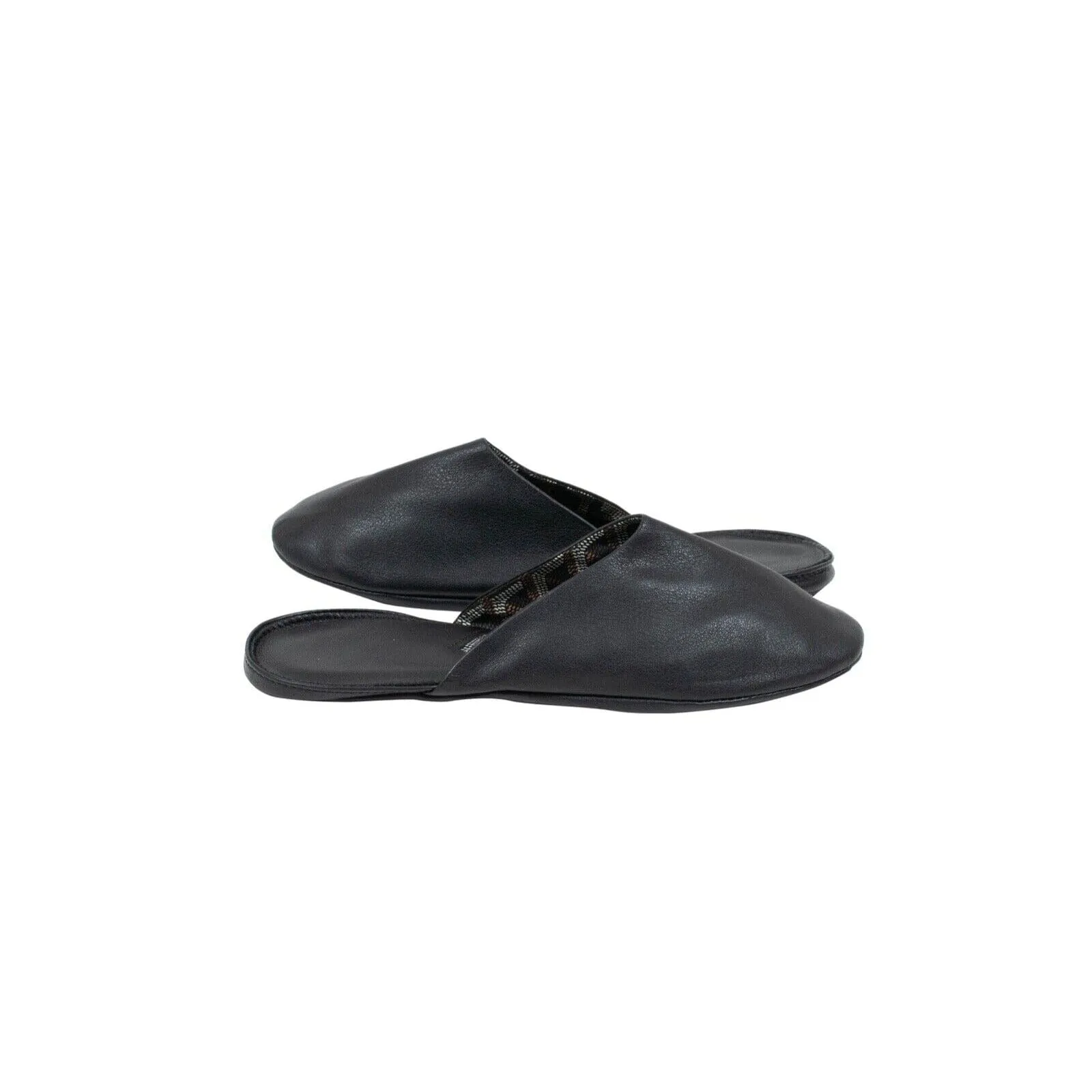 Black Leather Monogram Slipper Loafer House Shoes