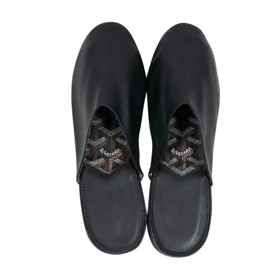 Black Leather Monogram Slipper Loafer House Shoes