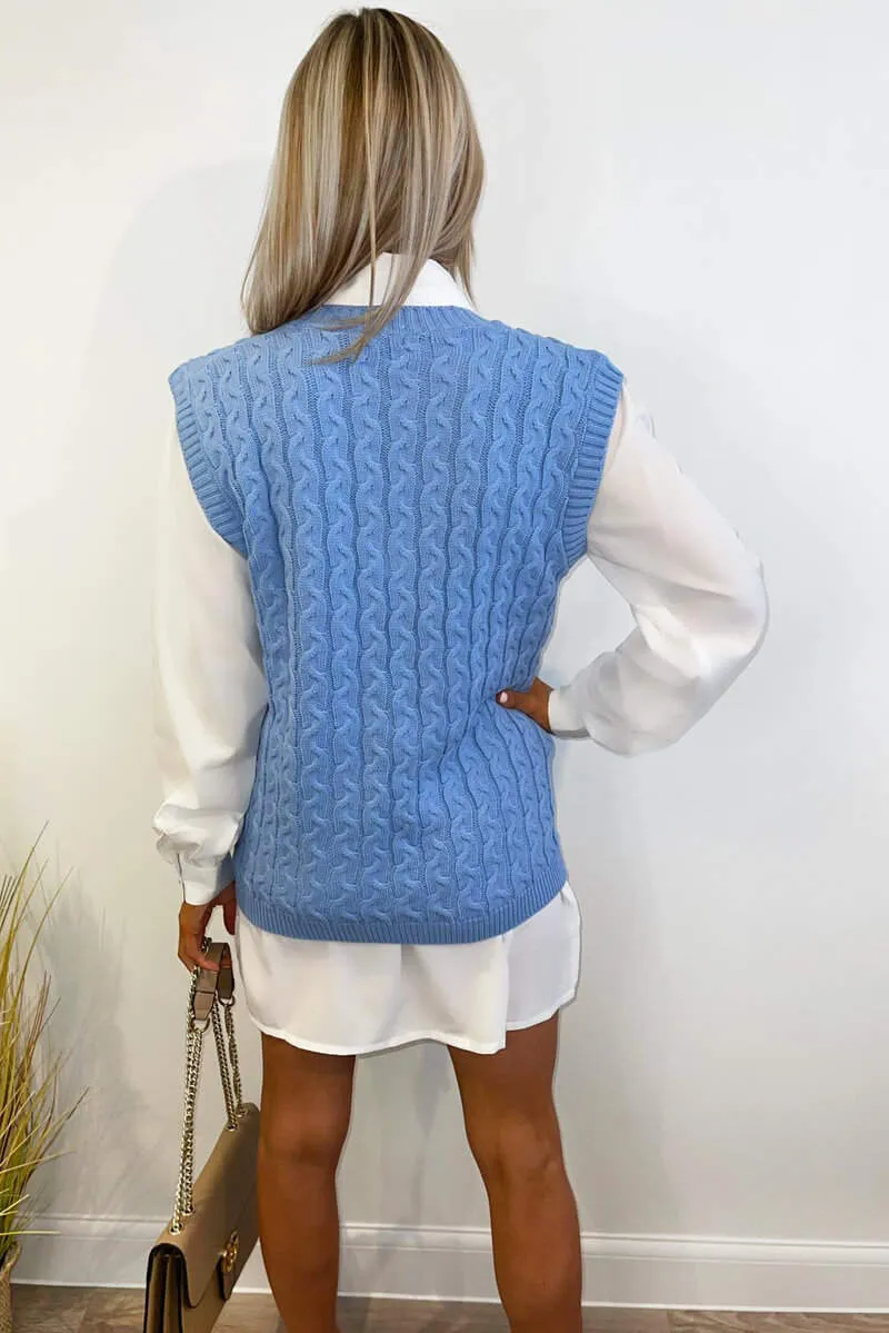 Blue Cable Knit Tank Top