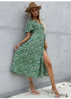 Boho High Waist Slim Printing Midi Dress Alona