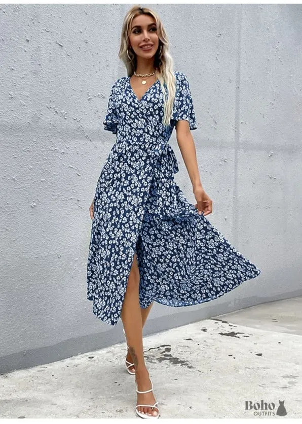 Boho High Waist Slim Printing Midi Dress Alona