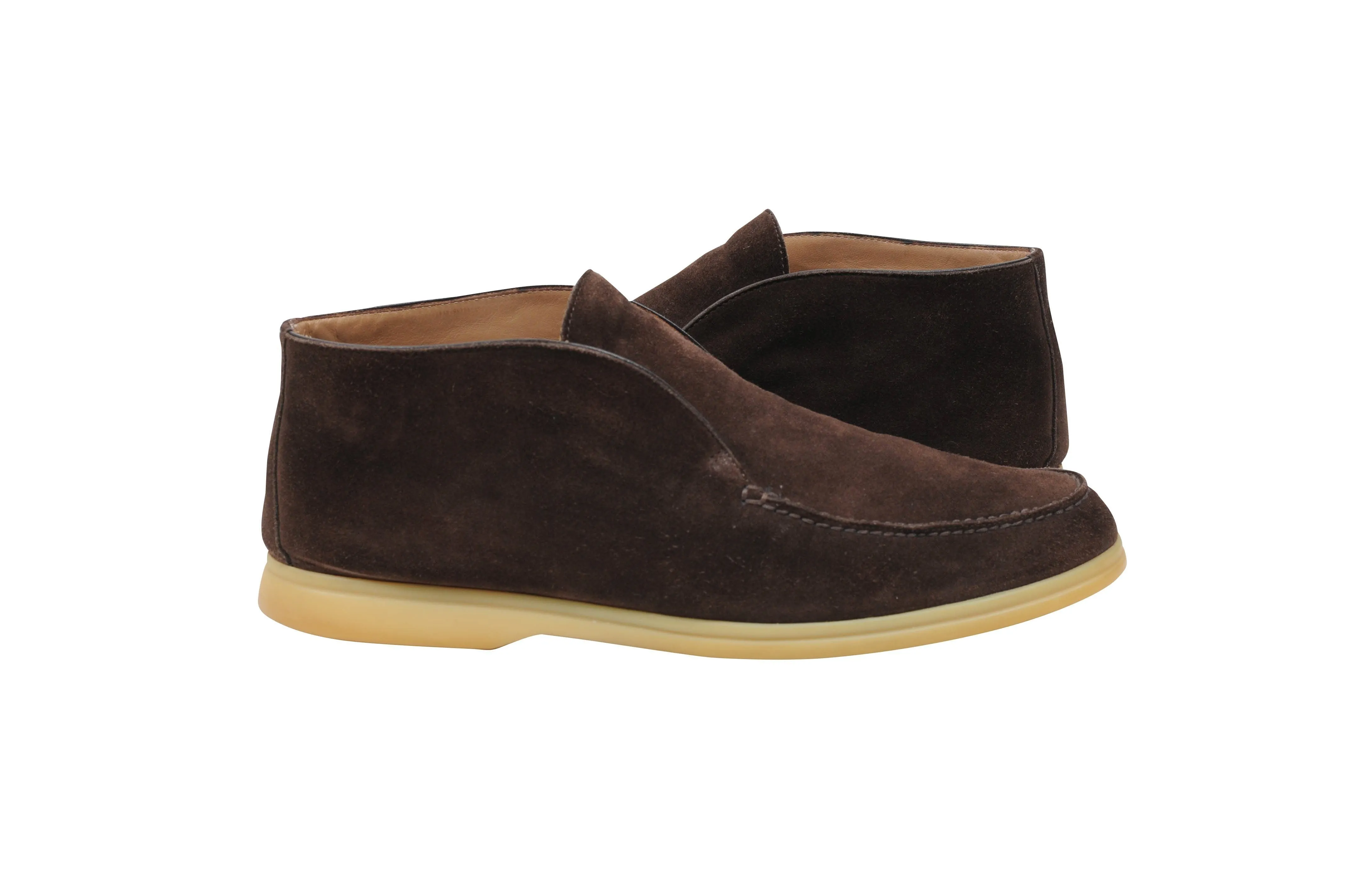 Brown Suede Uomo Open Walk Mid Ankle Slip On's