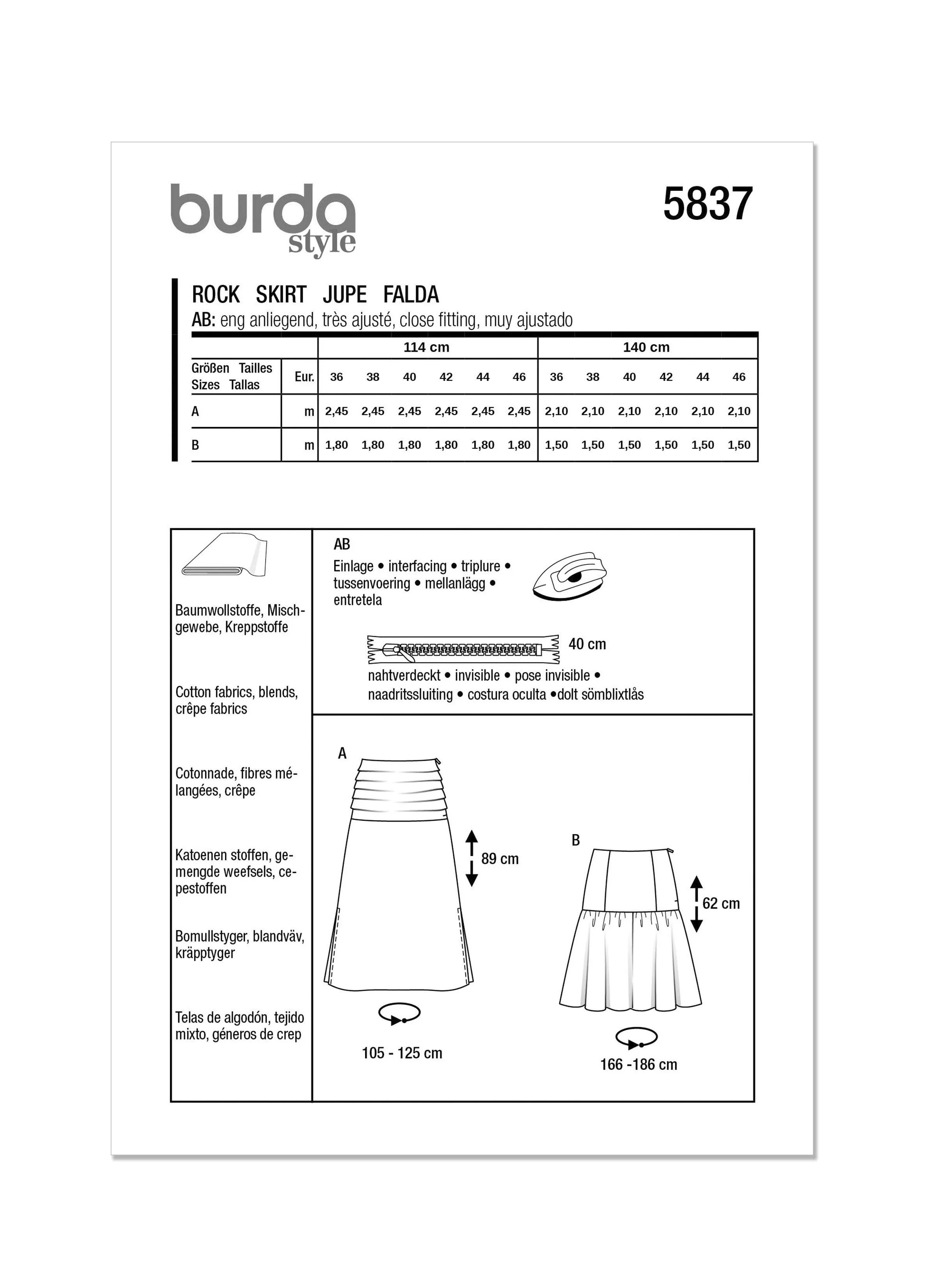 Burda Style Pattern 5837 Misses' Skirt