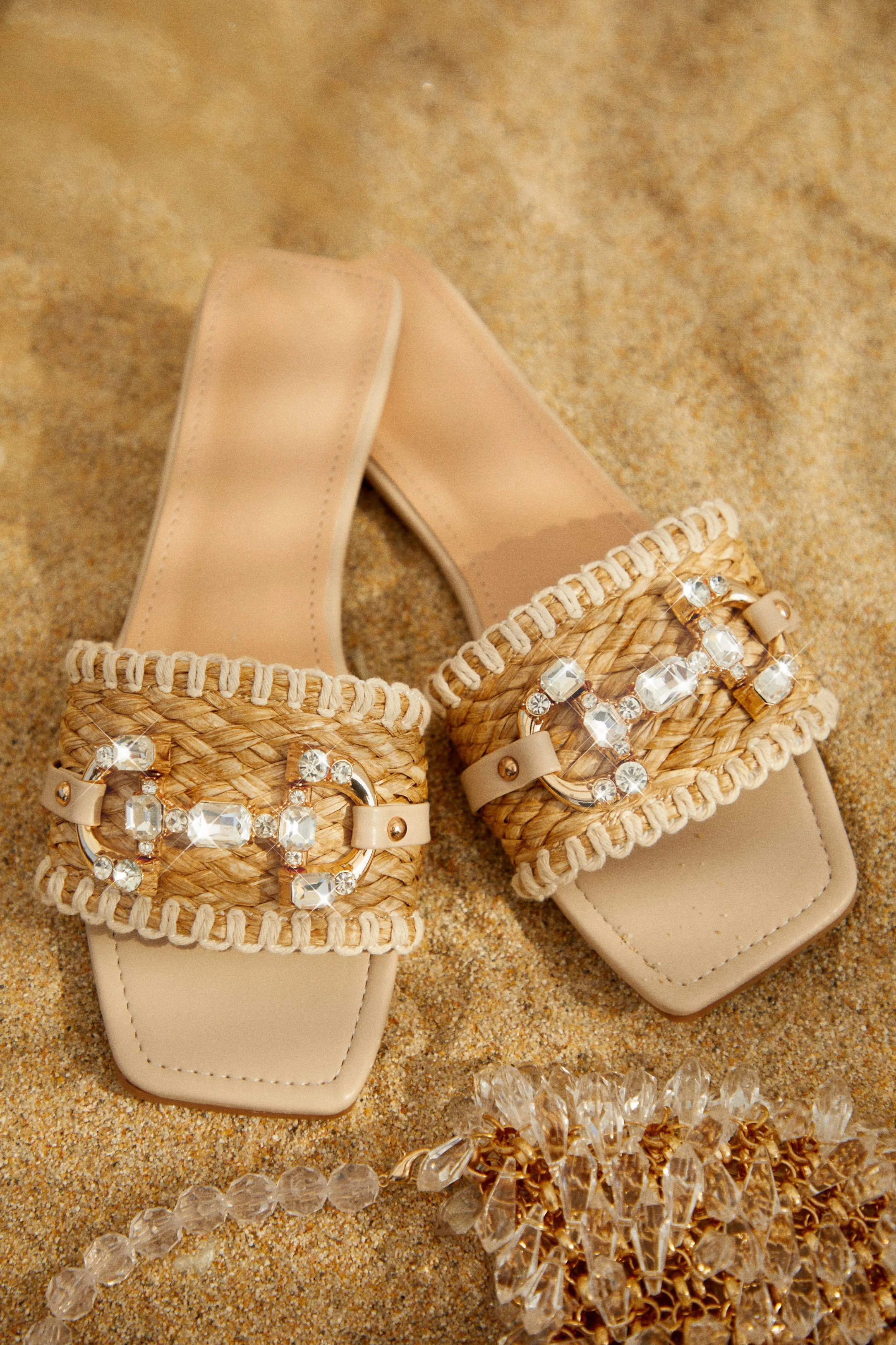 Cabo Vacay Embellished Slip On Sandals - Nude