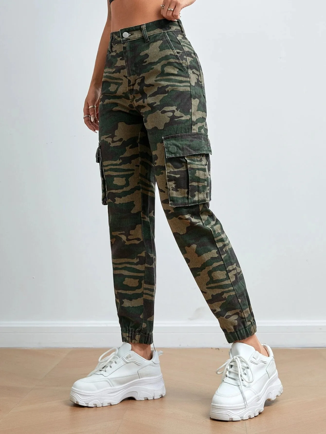 Camo Denim Zipper Jogger Cargo Pant