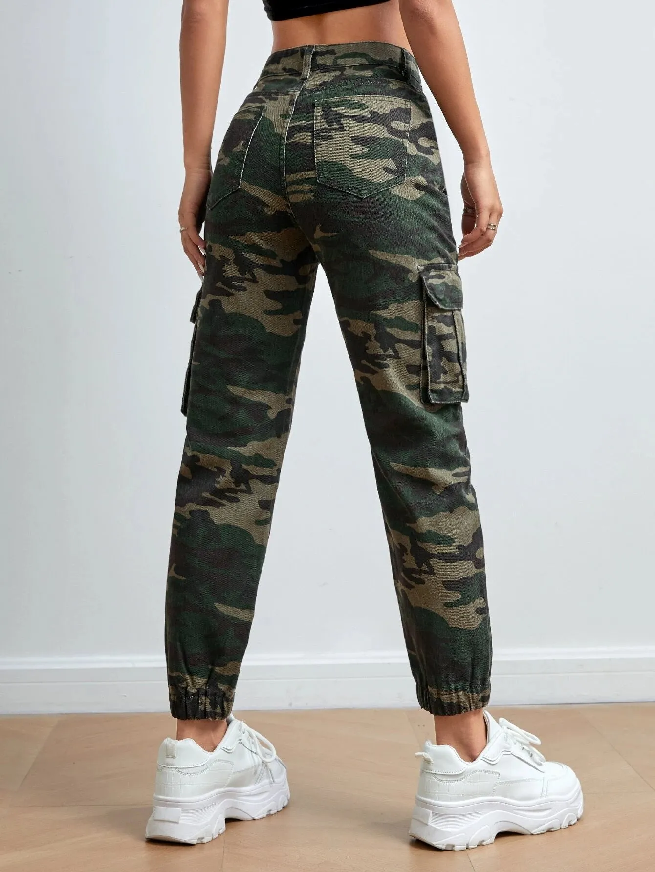 Camo Denim Zipper Jogger Cargo Pant