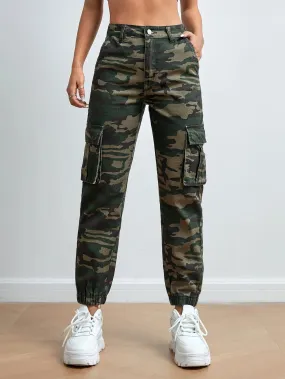 Camo Denim Zipper Jogger Cargo Pant