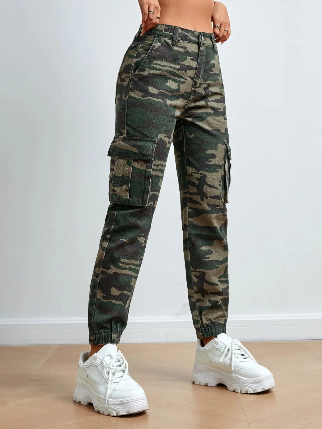 Camo Denim Zipper Jogger Cargo Pant