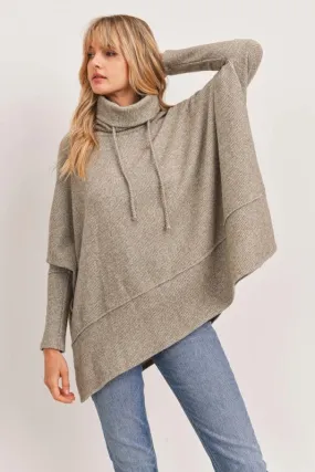 Cherish Brushed Thermal Drawstring Turtleneck Top -  Heather Olive