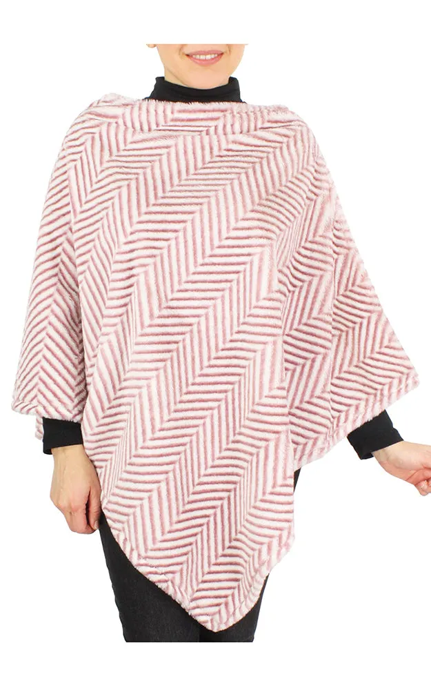 EAP9500 Herringbone Print Faux Fur Poncho