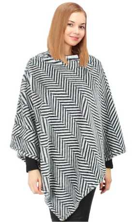 EAP9500 Herringbone Print Faux Fur Poncho