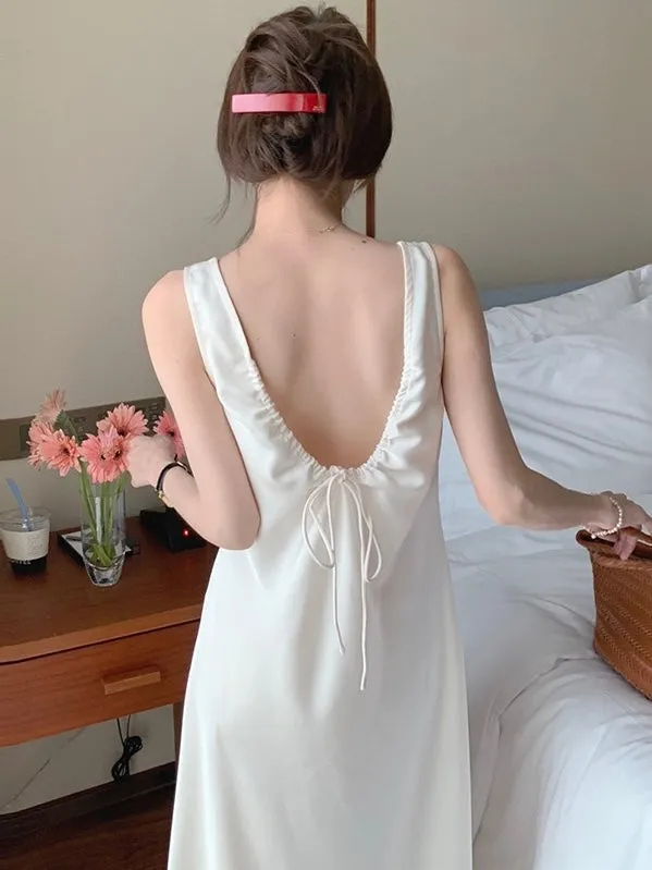 Elegant Silk Strappy Backless Slip Dress