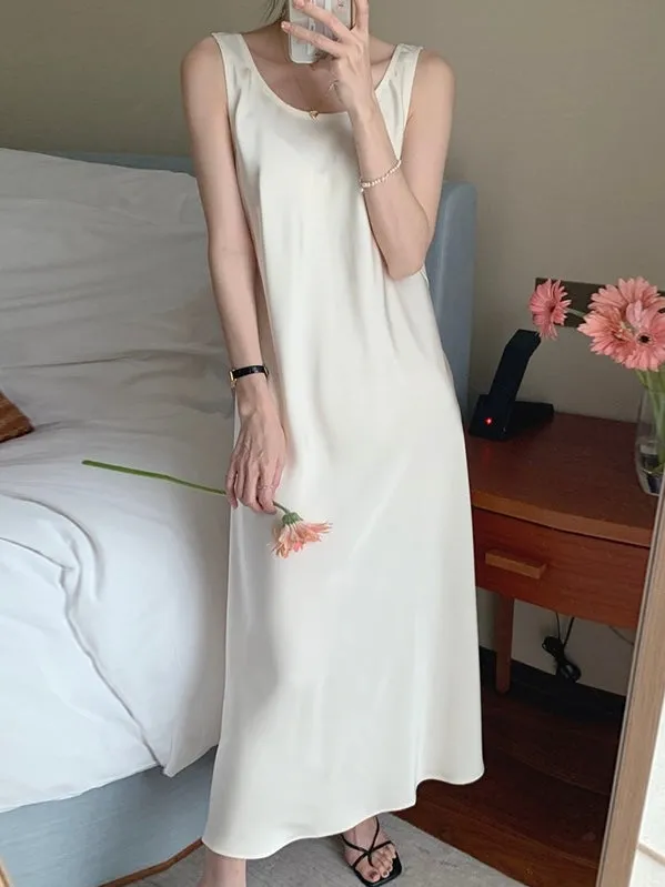 Elegant Silk Strappy Backless Slip Dress