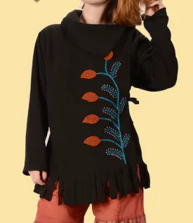 Embroidered Applique Leaf Fleece Jacket