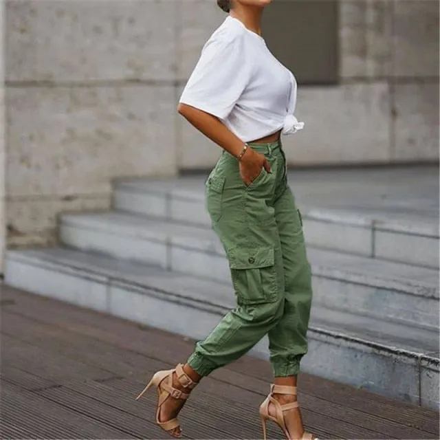 FashionSierra - Summer High Waist Casual Cargo Stacked Pants