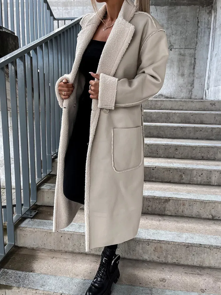 Faux Leather Shearling Lined Coat