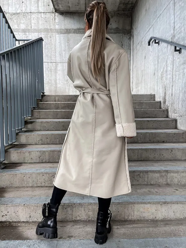 Faux Leather Shearling Lined Coat