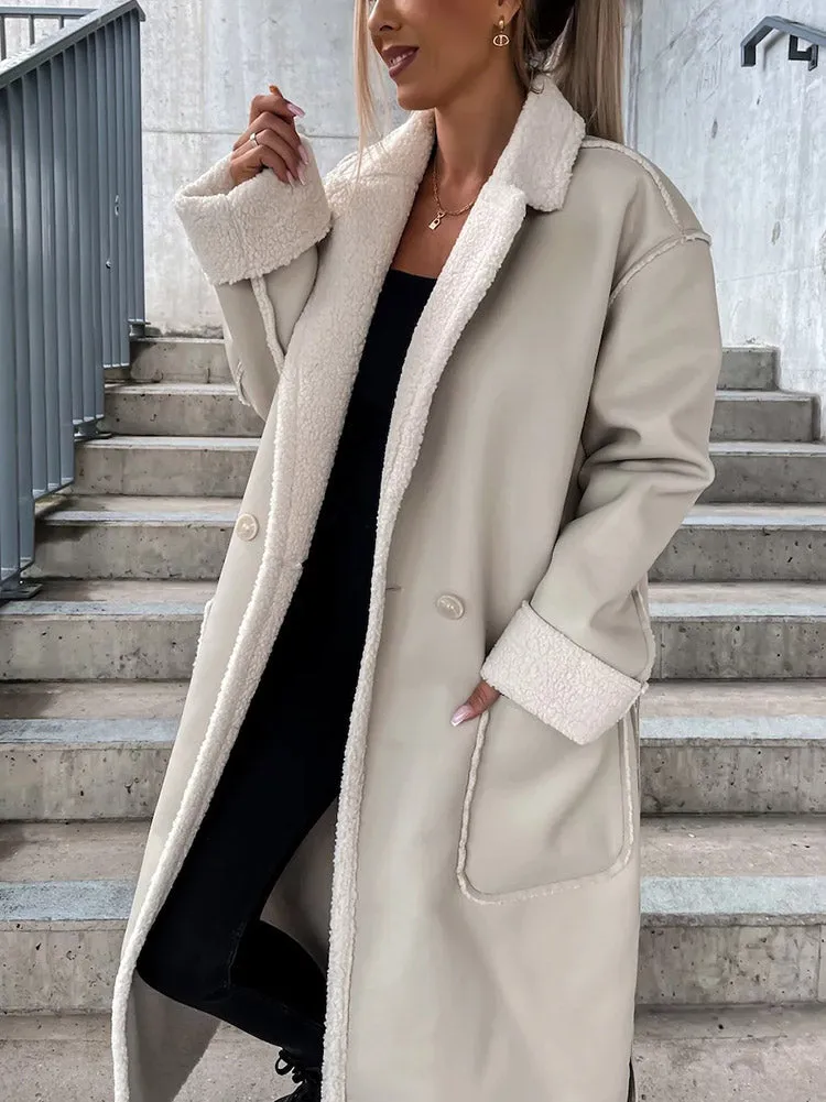 Faux Leather Shearling Lined Coat