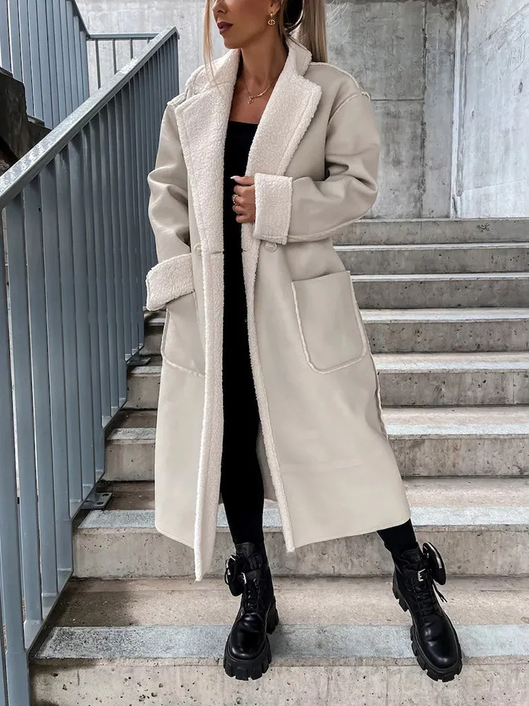 Faux Leather Shearling Lined Coat