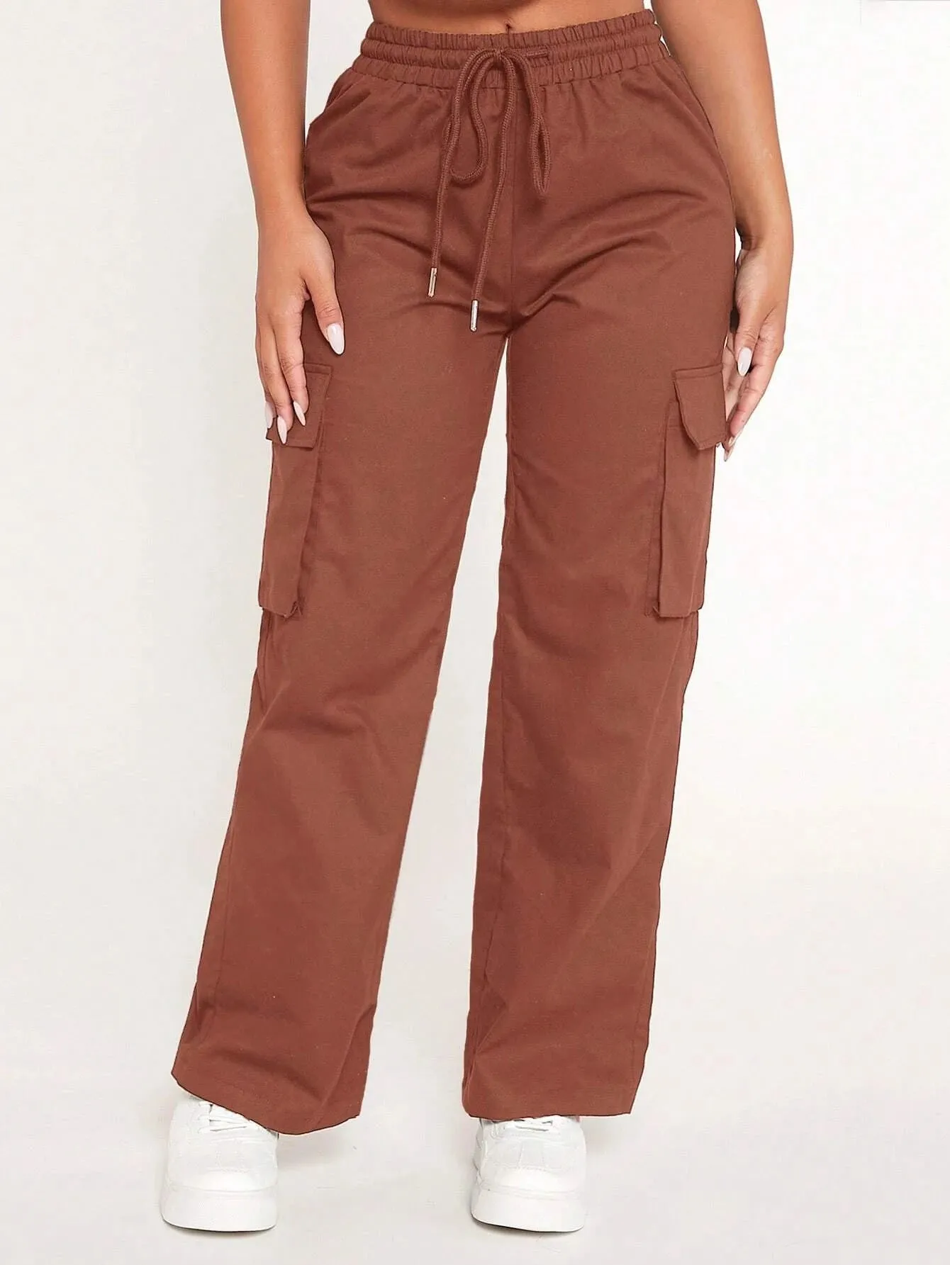 Flap Pocket Cargo Drawstring Waist Pants