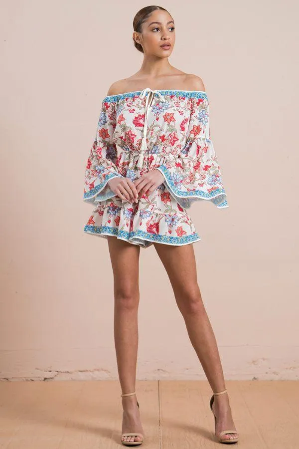 Floral Print Flare Sleeve Romper