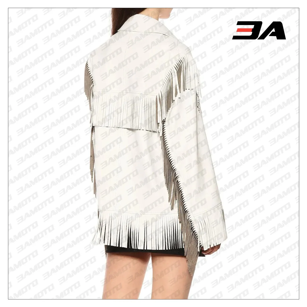 Fringed Leather Coat In White