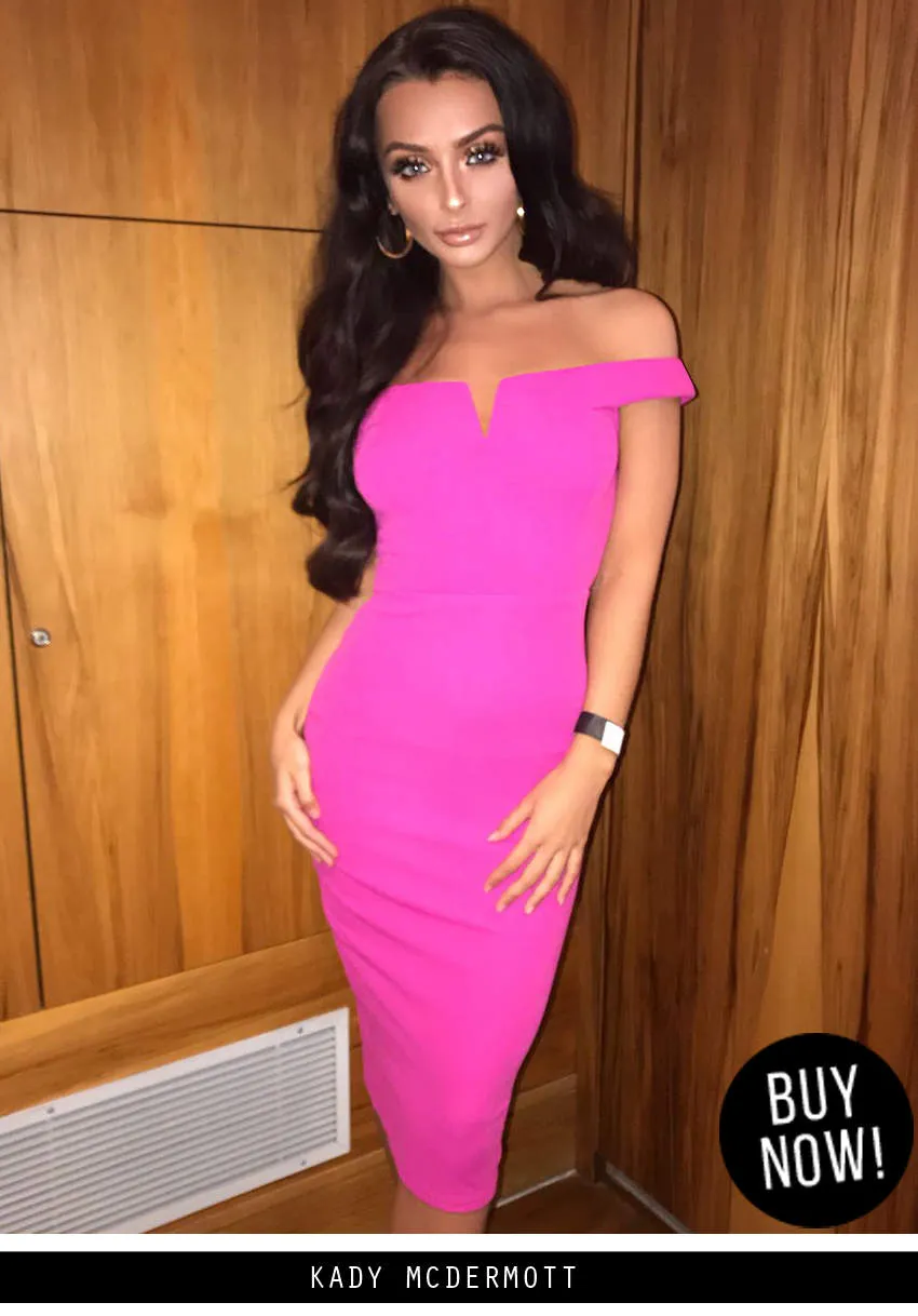 Fuchsia Bardot Bodycon Dress