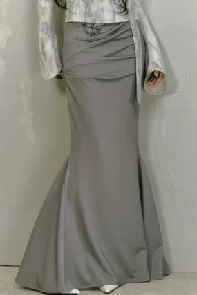 Gray Pleated Fishtail Skirt