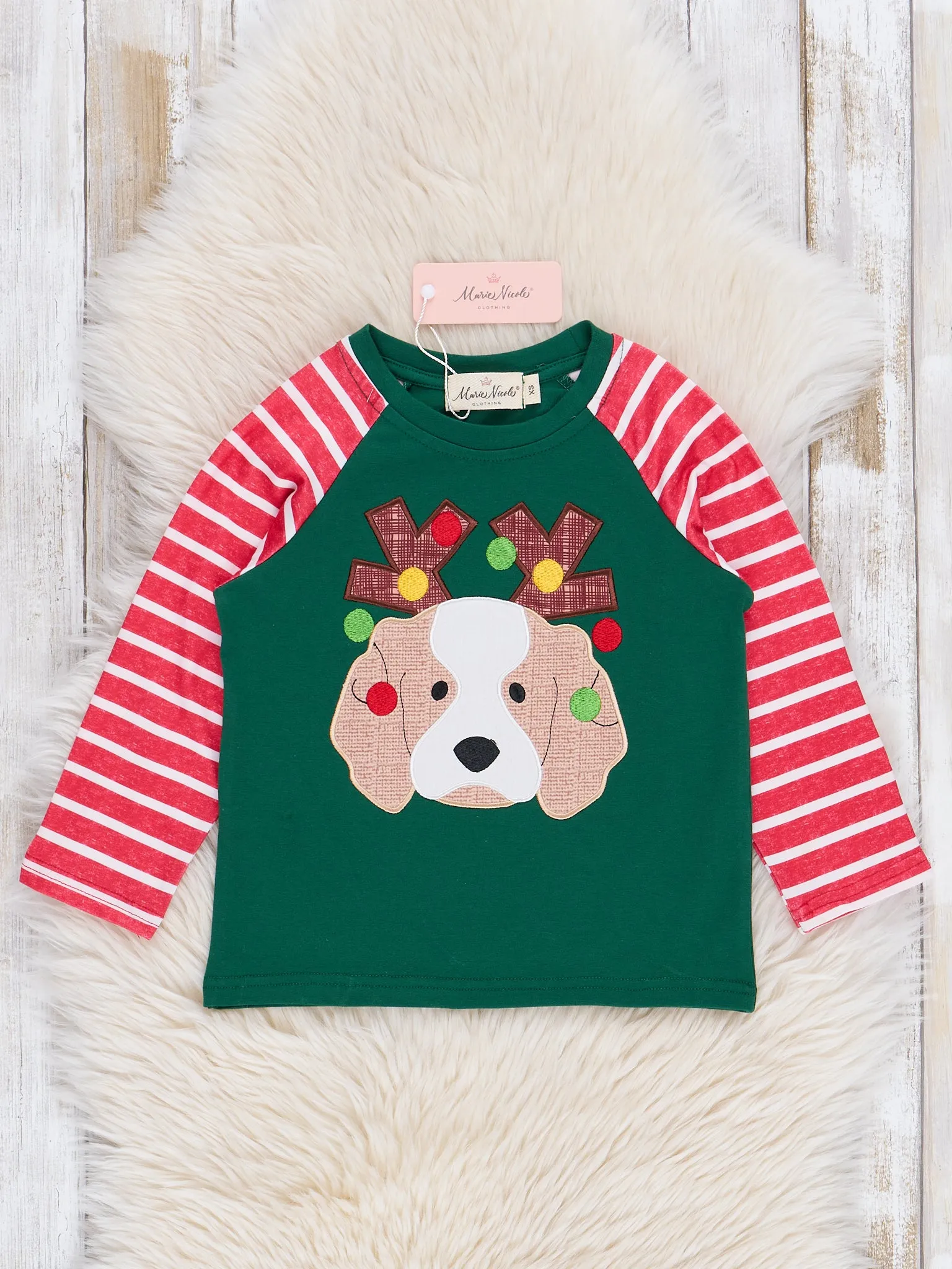 Green & Red Stripes Embroidered Puppy Shirt