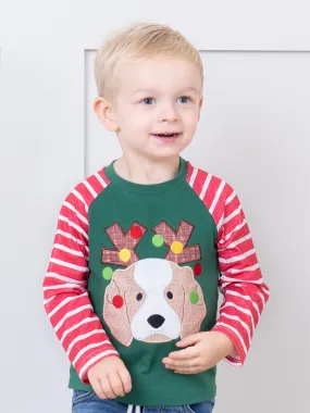 Green & Red Stripes Embroidered Puppy Shirt