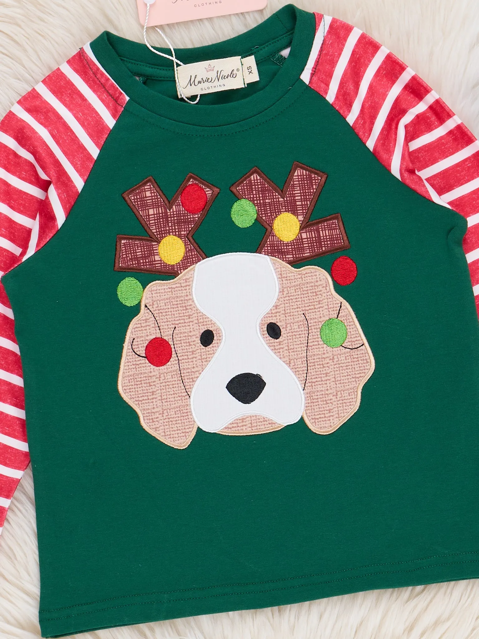 Green & Red Stripes Embroidered Puppy Shirt