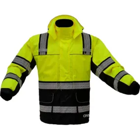 GSS Safety 8505 3-In-1 Waterproof Lined Parka, Class 3, Lime/Black - 300D durable Ripstop fabric with PU coating.