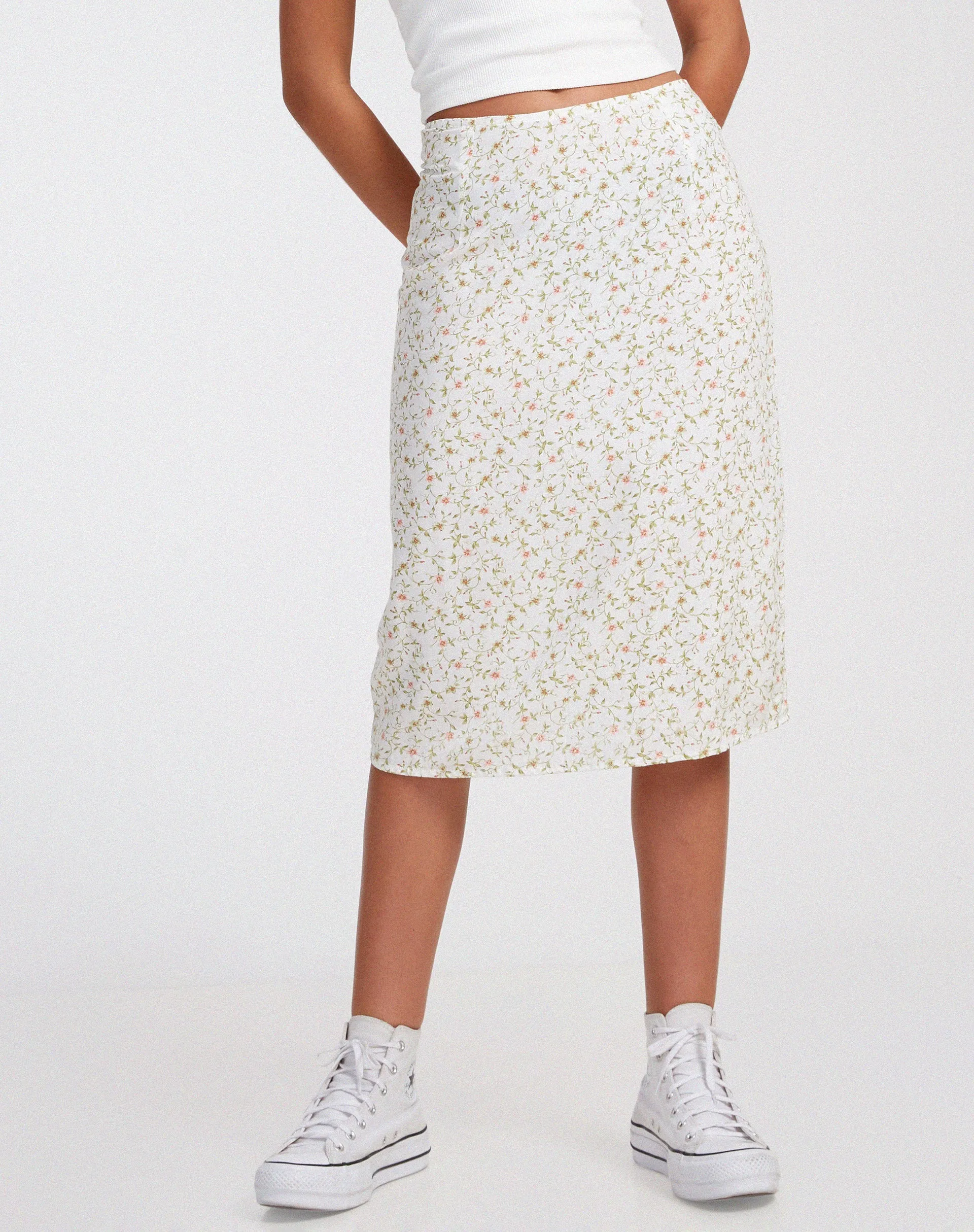 Harriet Midi Skirt in Pretty Petal Ivory