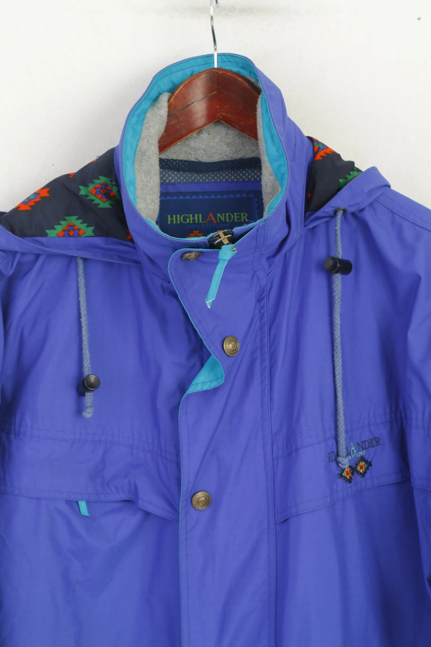 Highlander Adventure Men M Jacket Blue Vintage Hooded Nylon Kaporous Parka