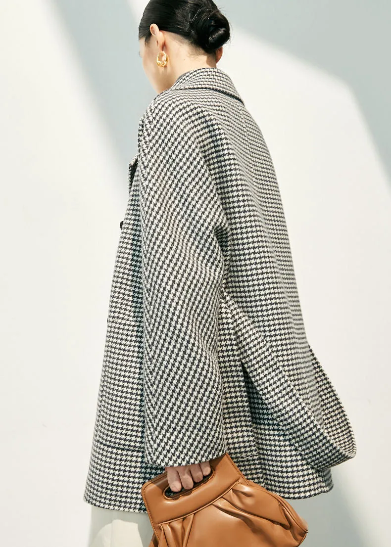 Houndstooth Double Breasted Wool Cashmere Coat