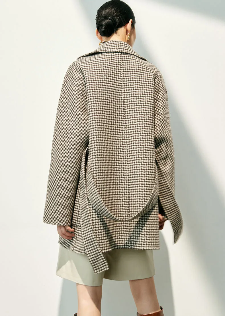 Houndstooth Double Breasted Wool Cashmere Coat