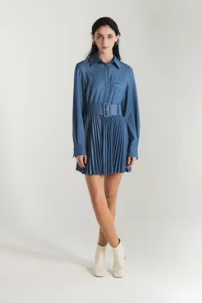 Ivette Belted Pleated Shirt Dress